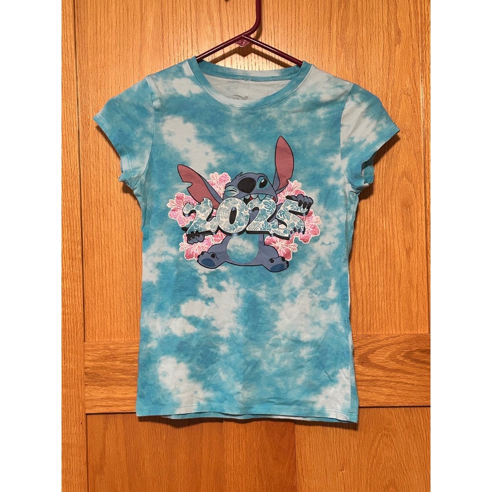 Disney Lilo & Stitch Kids Blue Tie Dye 2025 Graphic T-Shirt Size L 10/12